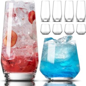 Mfacoy Drinking Glasses Set of 8-4 Tall Glass Cups